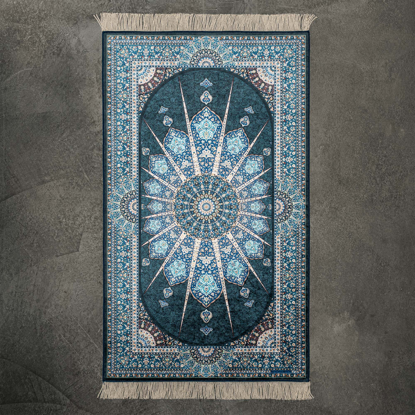 Premium Blue Eye Prayer Rug is a high-end quality Prayer Rug from Seven Sajada. The Premium Blue Eye Prayer Rug has very beautiful detailed pattern.
